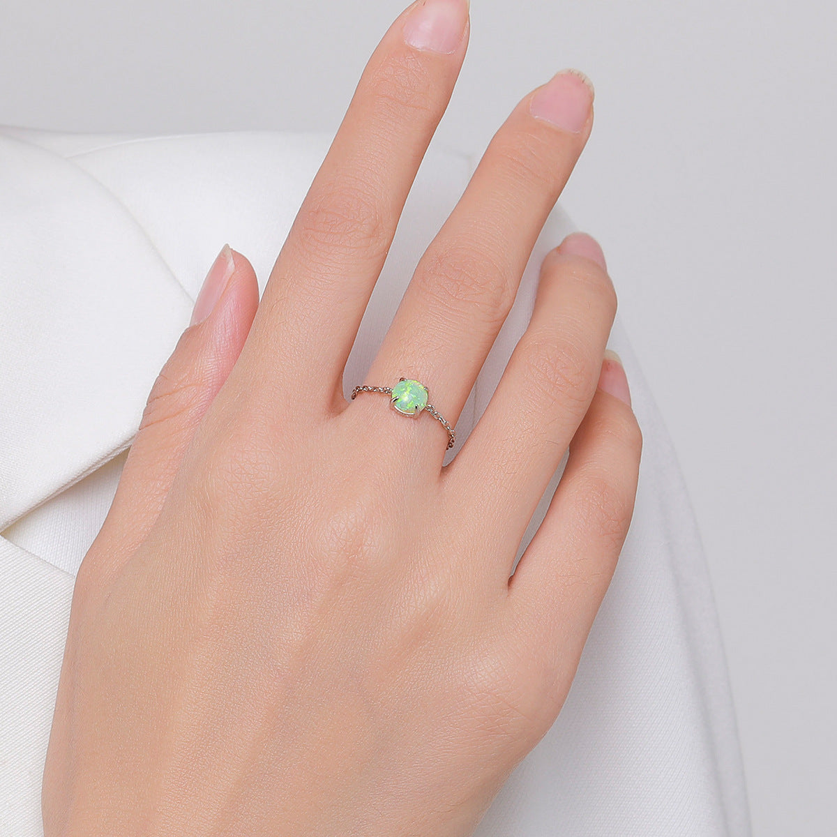 Opal Sterling Silver Adjustable Ring with Niche Design