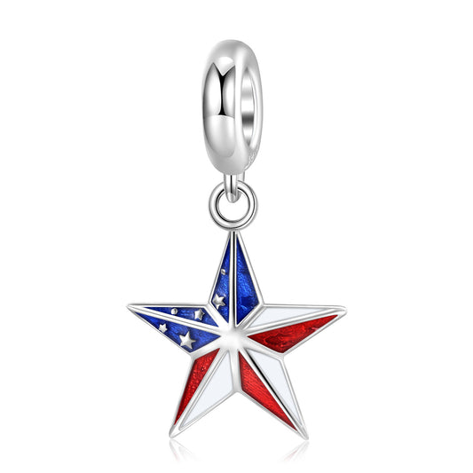 American Flag Five Pointed Star Sterling Silver Pendant