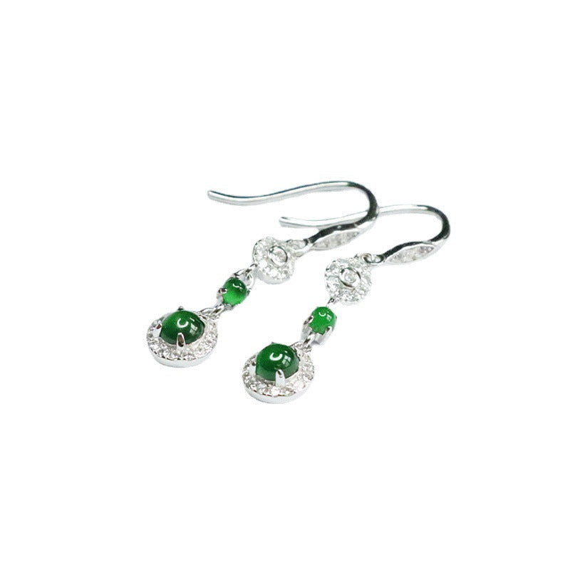 Dangle Earrings with Genuine Ice Green Jadeite Tassels