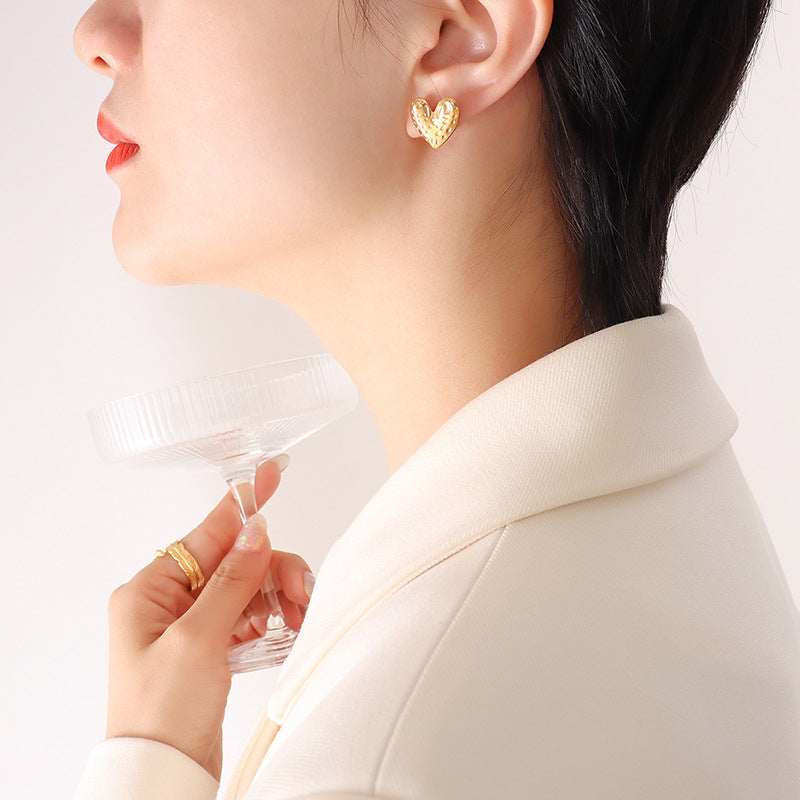 Heart Shaped Gold-Plated Earrings with Unique Korean Design