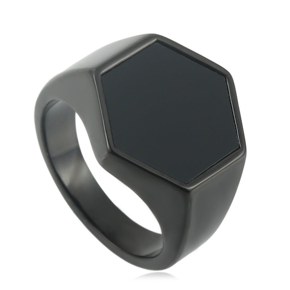 Trendy Hexagonal Titanium Steel Ring for Men and Women - Punk Retro Multi-Color Design