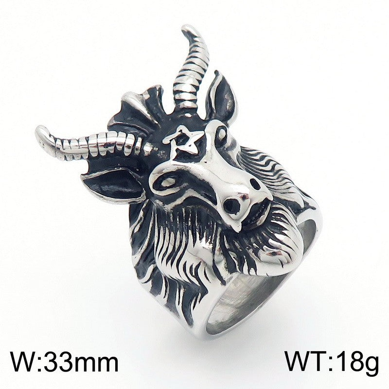 Zodiac Power Men's Ring: Retro Stainless Steel Animal Head Design Featuring Tiger, Wolf, and Sheep