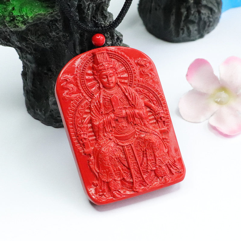 Red Sand Cinnabar Mazu Pendant - Exceptional Sterling Silver Jewelry Piece