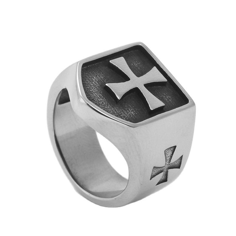 Stylish Titanium Steel Cross Ring for Men - Personalized Retro Accessory in Stainless Steel