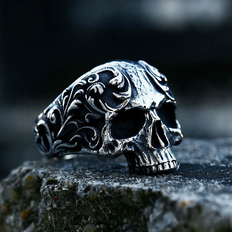 Edgy Titanium Steel Men's Punk Ring - Retro Hip-Hop Style for Wholesale