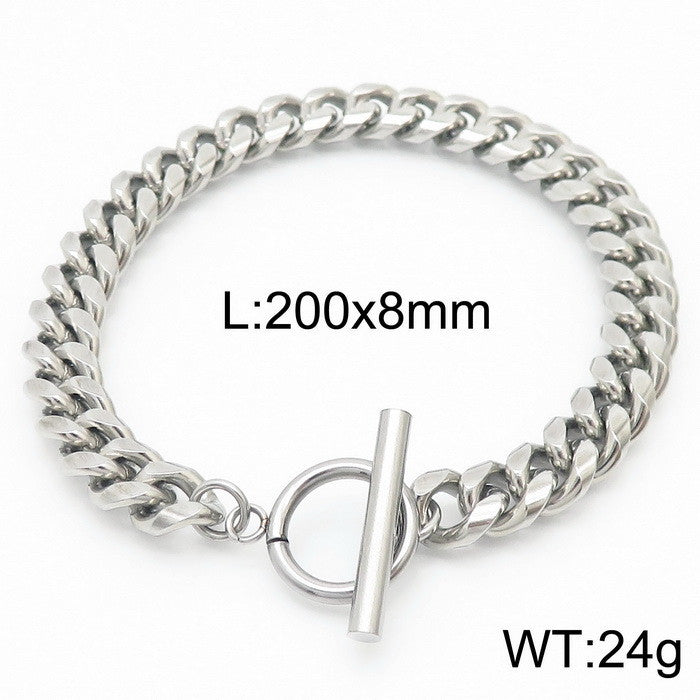 Stylish Titanium Steel Cuban Chain Bracelet for Men - Non-Fading OT Buckle Couple Jewelry