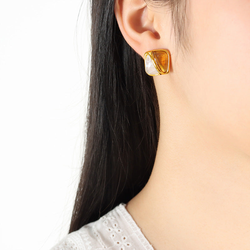 Golden Luxe French Geometric Earrings with Personalized Touch