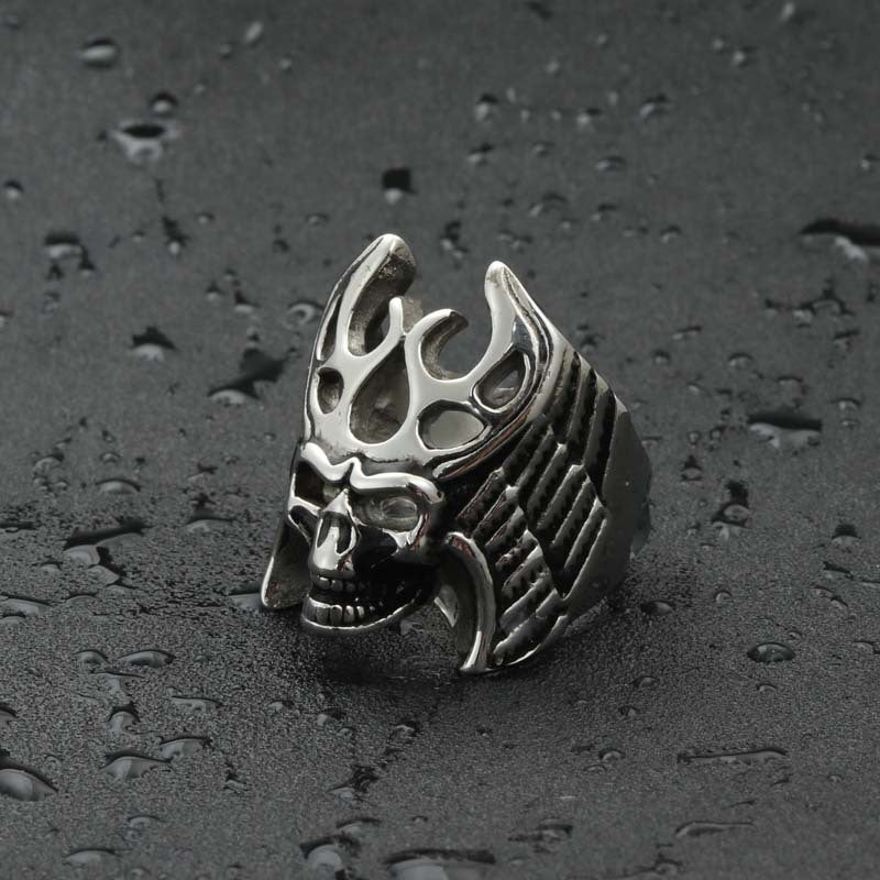 Titanium Steel Punk Wing Ring with Hollow Skull Design for Men - Retro Trendsetter Jewelry