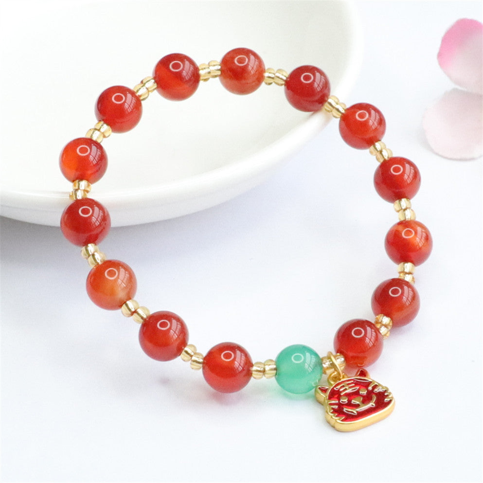 Red Agate and Chalcedony Sterling Silver Bracelet