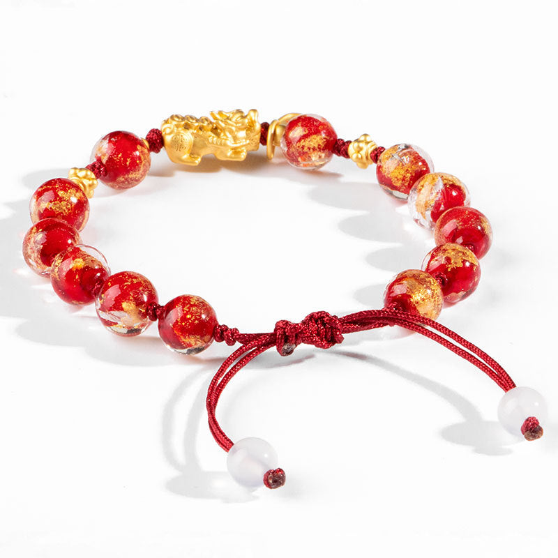 Fortune's Favor Sterling Silver Pixiu Jinbao Red Rope Bracelet