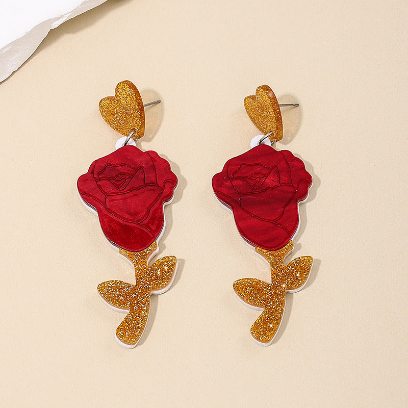 Exaggerated Rose Heart Earrings - Vienna Verve Collection