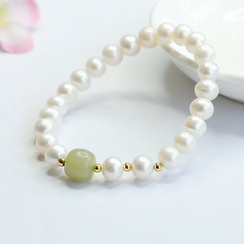 Jade and Freshwater Pearl Sterling Silver Bracelet - Fortune's Favor Collection