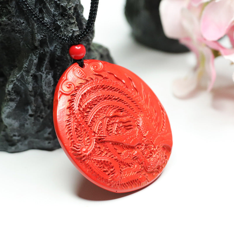 Phoenix Cinnabar Pendant with Red Sand Round Jewelry