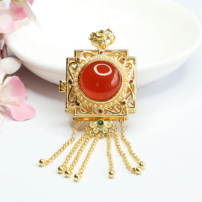 Fortune's Charm Red Agate Carnelian Tassel Necklace