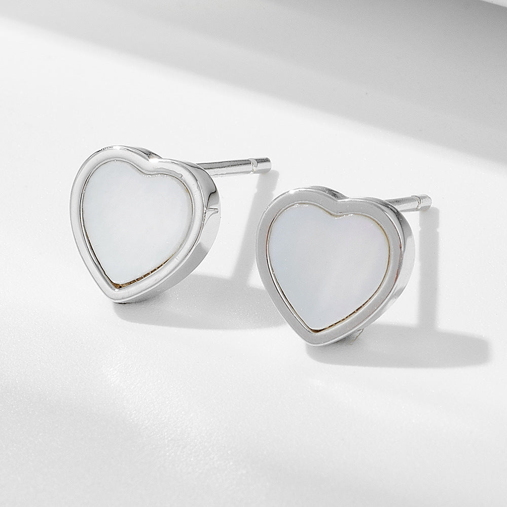 Heart Shape Mother of Pearl Silver Stud Earrings