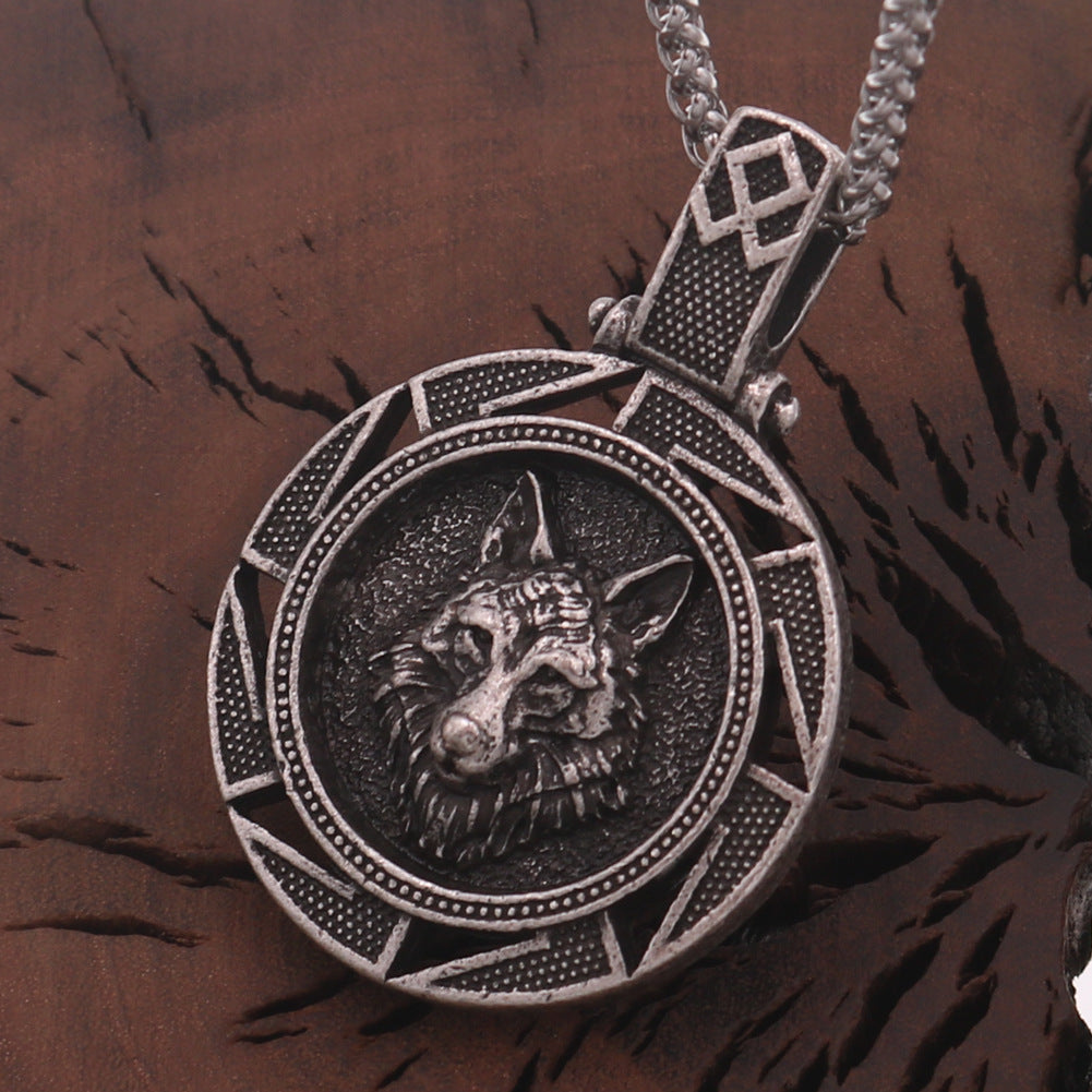 Wolf Head Viking Pendant Necklace with Double-Sided Amulet Design