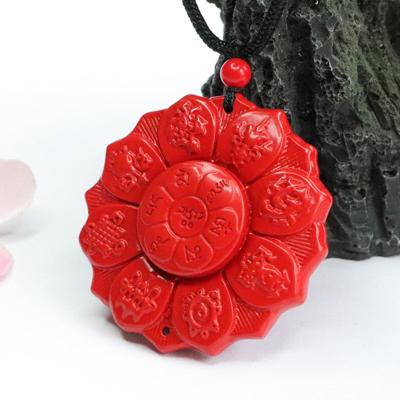 Pendant: The Vibrant Fortune Emblem With Red Sand, Cinnabar, Treasures, and Lotus