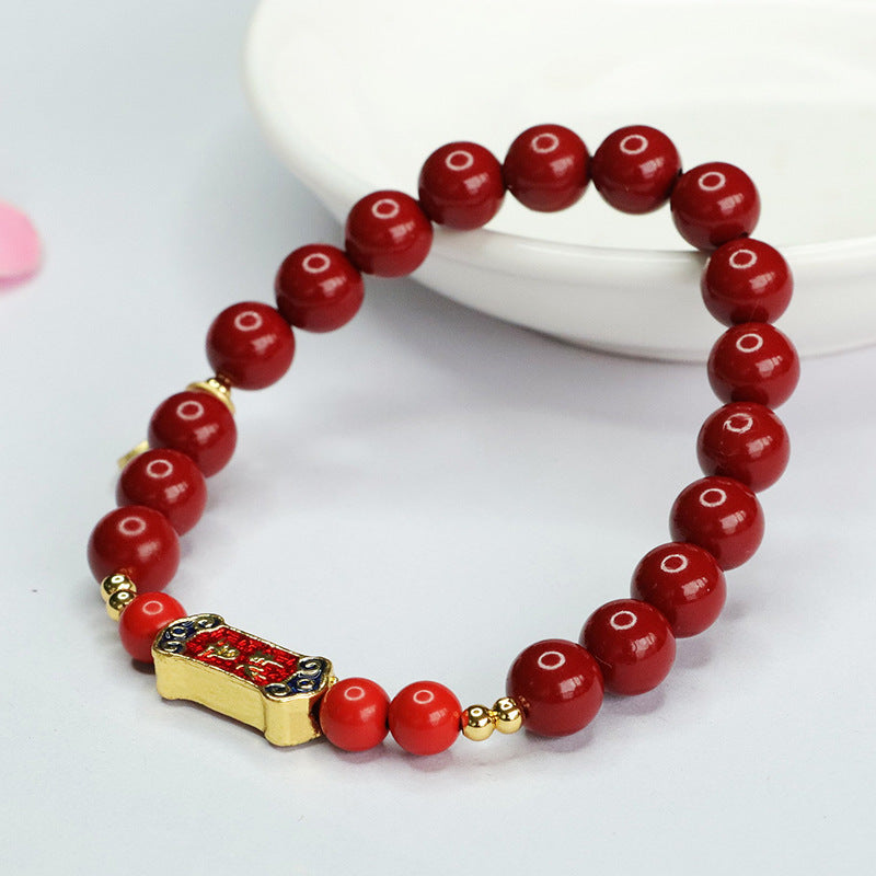 Purple and Gold Cinnabar Ruyi Bracelet for Women - Sterling Silver