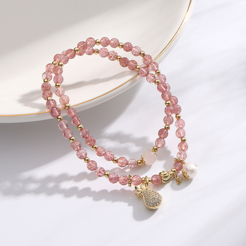 Fortune's Favor Crystal Bracelet with Strawberry Charm