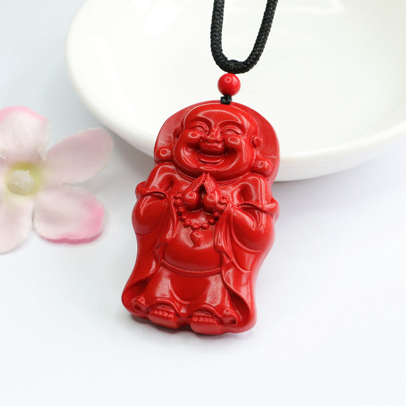 Cinnabar Standing Buddha Pendant with Red Sand Jewelry