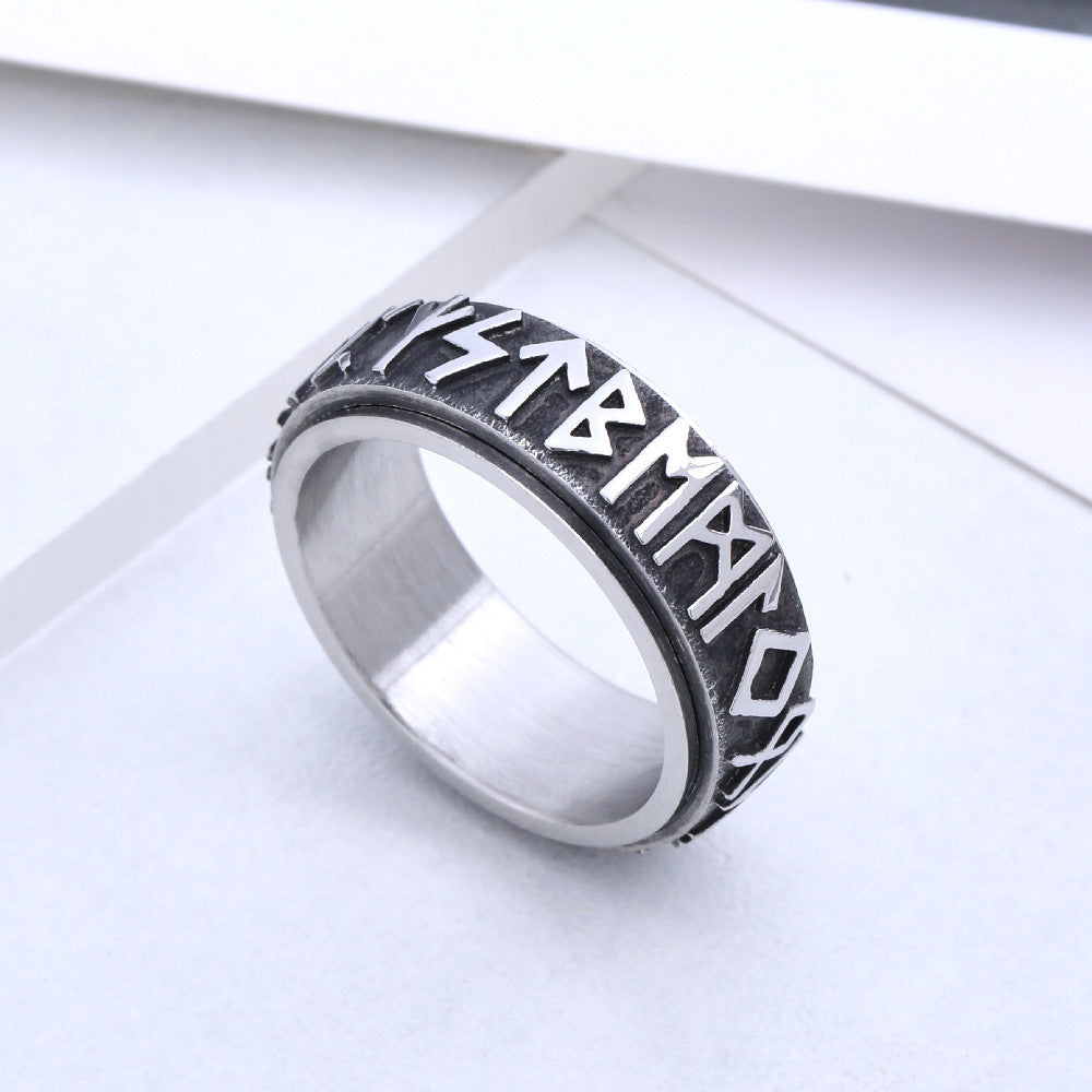 Retro Viking Men Turnning Titanium Steel Ring for Men