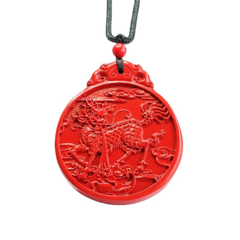 Vermilion Sand Pendant, Red Sand Fire Qilin Round Pendant