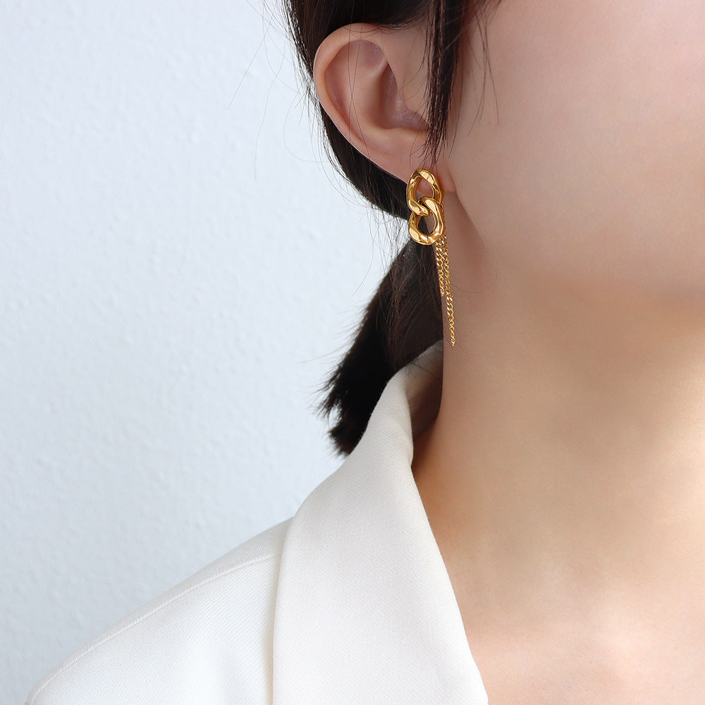 Gold Tassel Earrings with Titanium Steel Chain