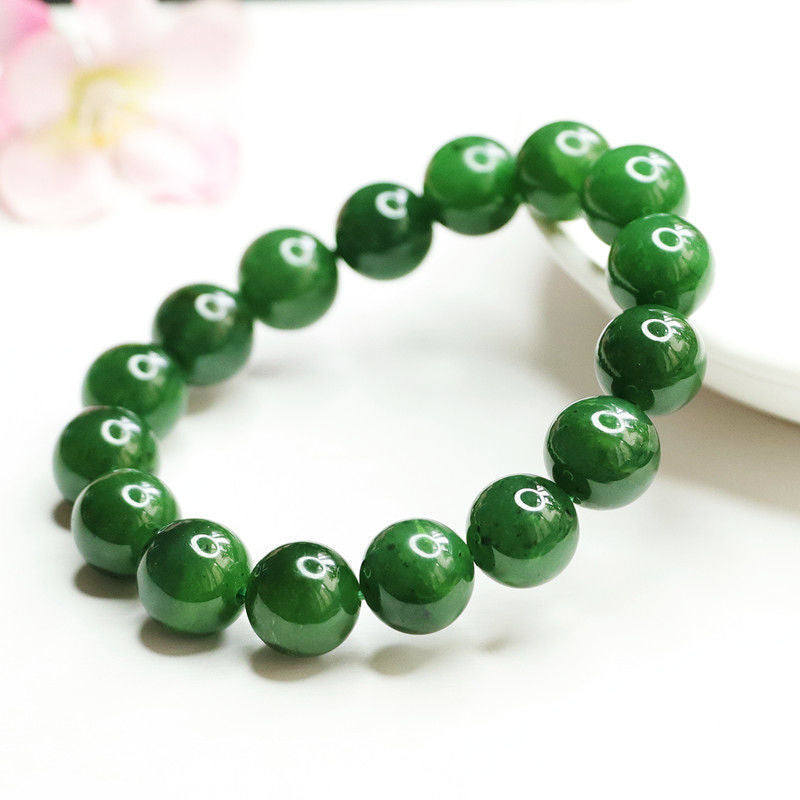 Handcrafted Sterling Silver Jade Bracelet in Spinach Green