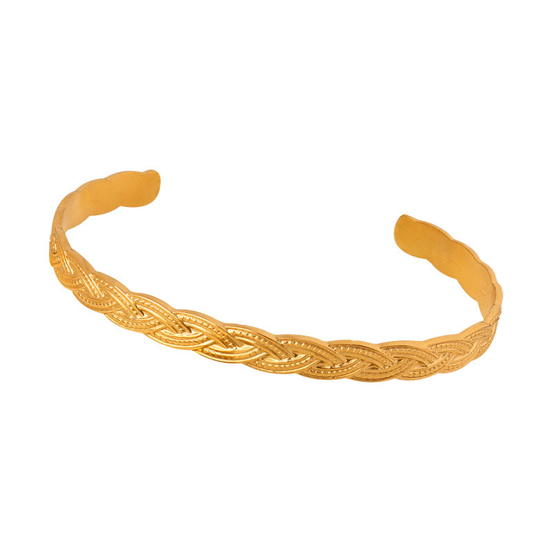 Geometric Texture Titanium Steel Gold-Plated Bracelet with a French Flair