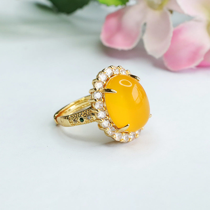 Yellow Chalcedony Zircon Halo Sterling Silver Ring