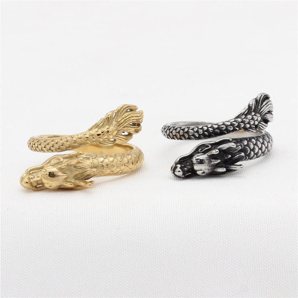 Personalized Retro Chinese Dragon Titanium Steel Ring for Men - Wholesale European and American Jewelry