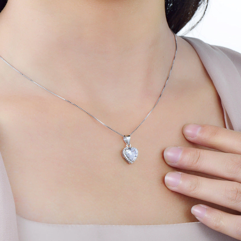 Heart-shaped Zircon Sterling Silver Necklace with Elegant Pendants