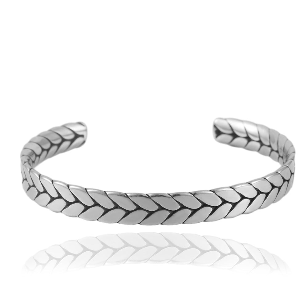 Titanium Steel Open Bracelet for Men - Trendy and Stylish Braid Design