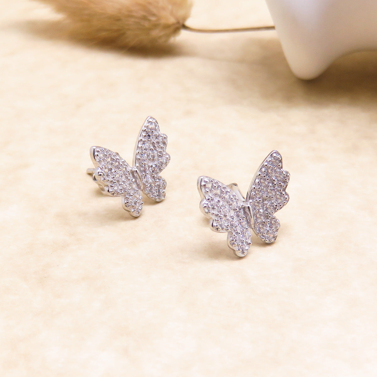 Butterfly Zircon Silver Stud Earrings