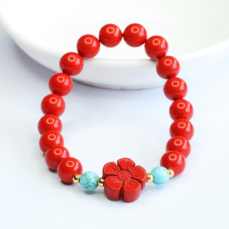 Cinnabar Peach Blossom Sterling Silver Bracelet