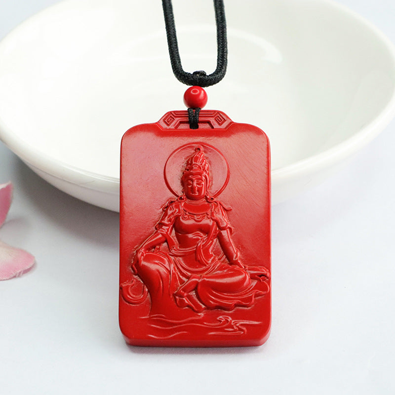 Red Sand Tara Guanyin Sterling Silver Pendant with Cinnabar Stone