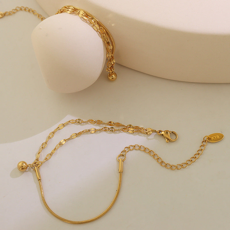 Golden Steel Ball Pendant Bracelet with Double Lip Chain - Campus Style Jewelry