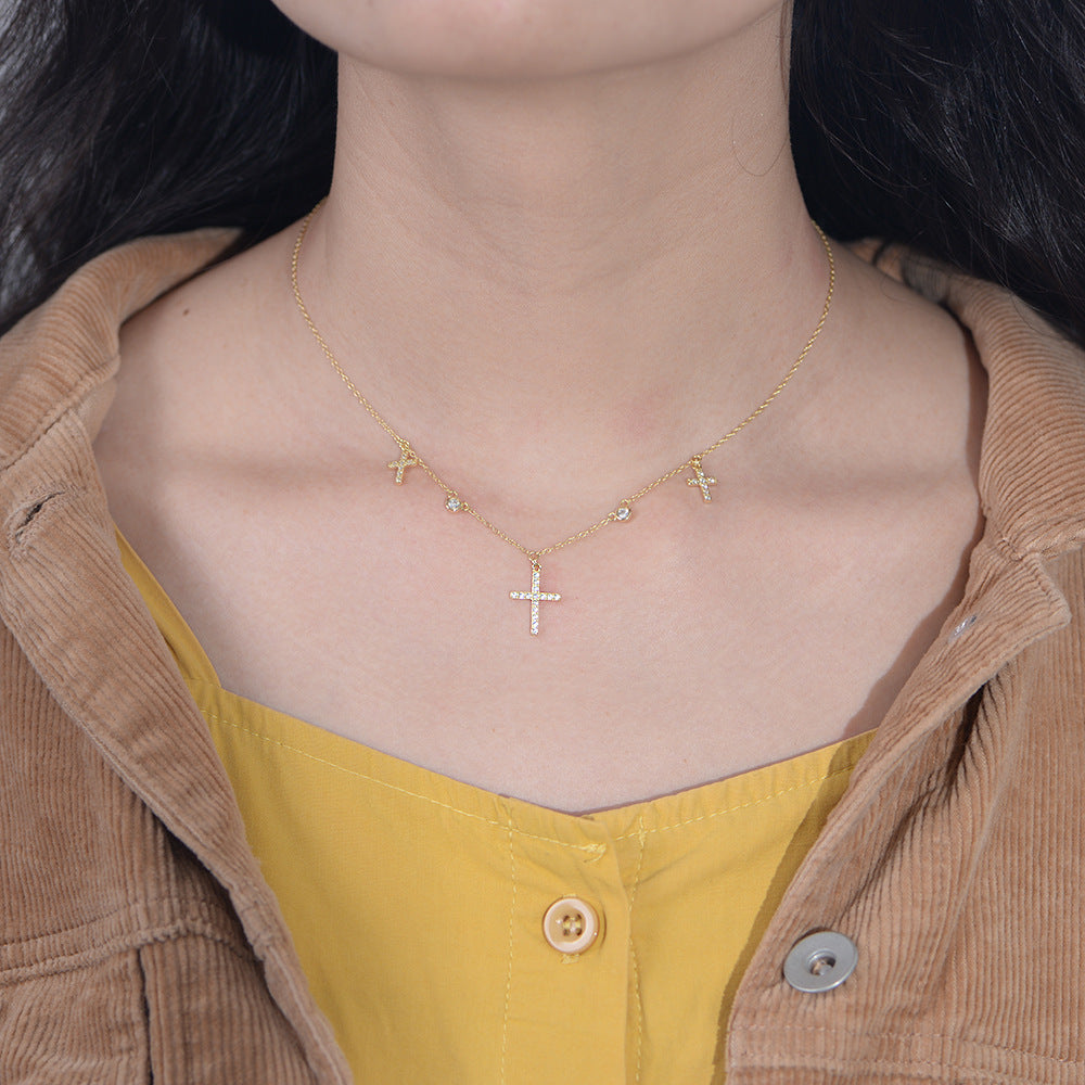 Cross Zircon Silver Necklace