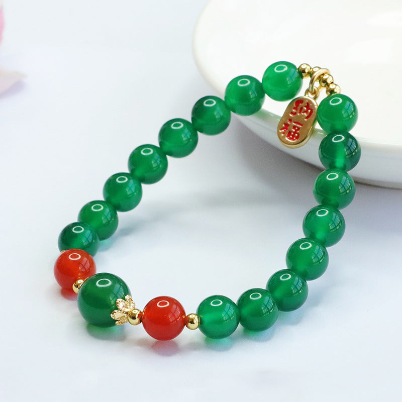 Green Chalcedony and Red Agate Sterling Silver Bracelet for Women, Fortune's Favor Collection