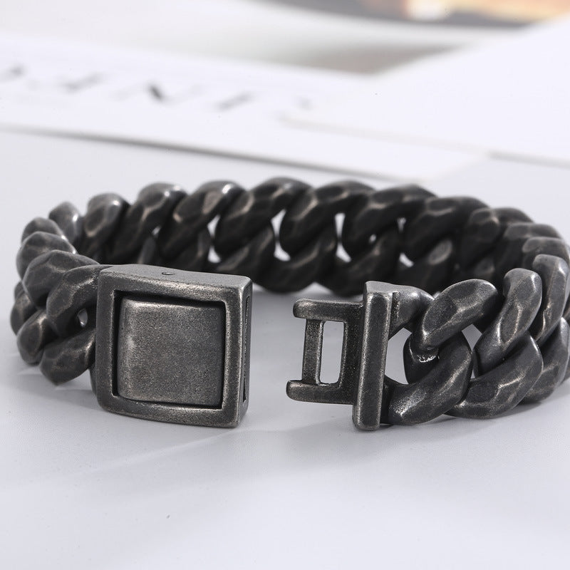 Urban Chic Men's Vintage Stainless Steel Cuban Chain Bracelet - Bold Black Snap Design for Men