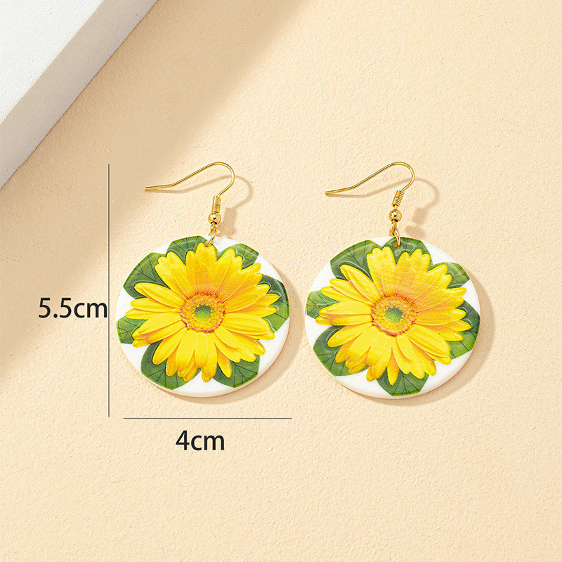 Sunflower Embossed Earrings with Exaggerated Floral Design