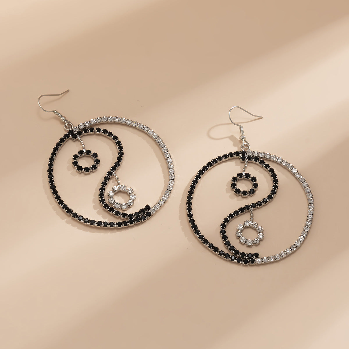 Tai Chi Yin and Yang Retro Earrings with Full Diamond Detail