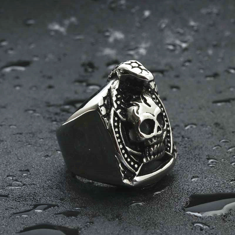 Punk-Inspired Titanium Steel Skull and Snake Rings for Men - Retro Hipster Jewelry Collection