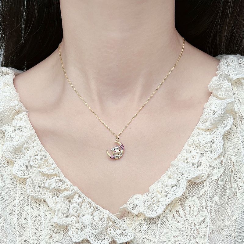 Moon Calf Pink Zircon Silver Necklace