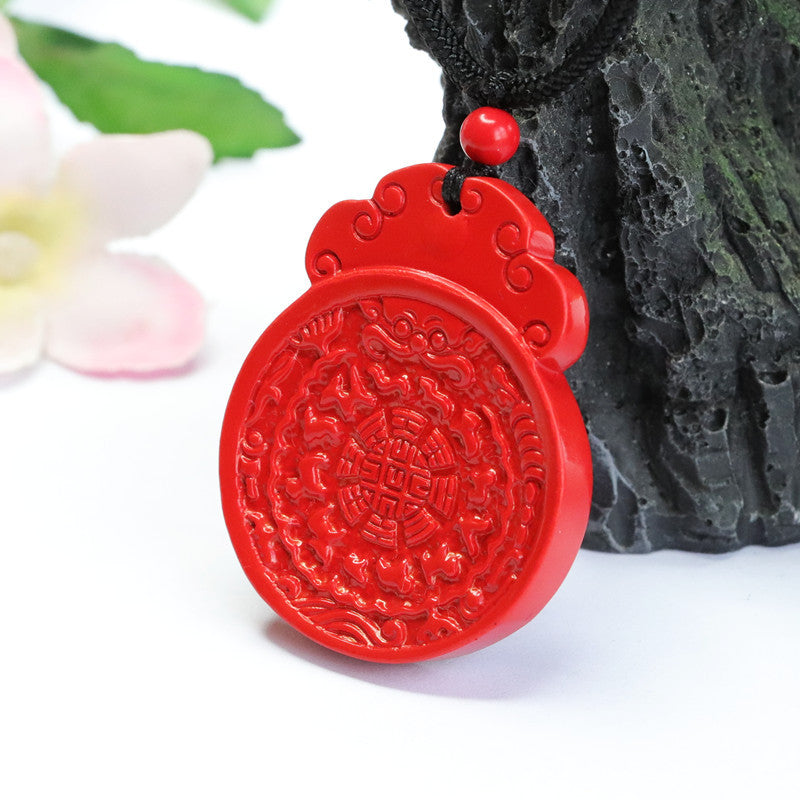 Red Sand Cinnabar Pendant with Nine Palaces Bagua Influence