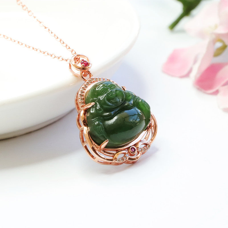 Buddha Jasper Necklace adorned with Genuine Hetian Jade