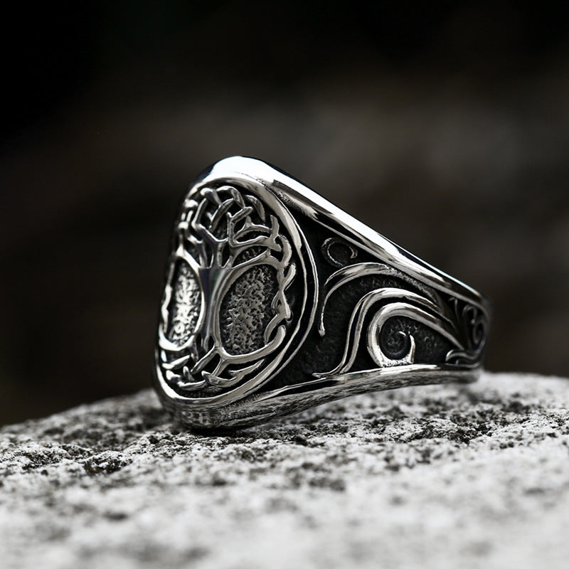 Viking Tree of Life Titanium Steel Ring for Men - Retro European and American Style Herren Jewelry