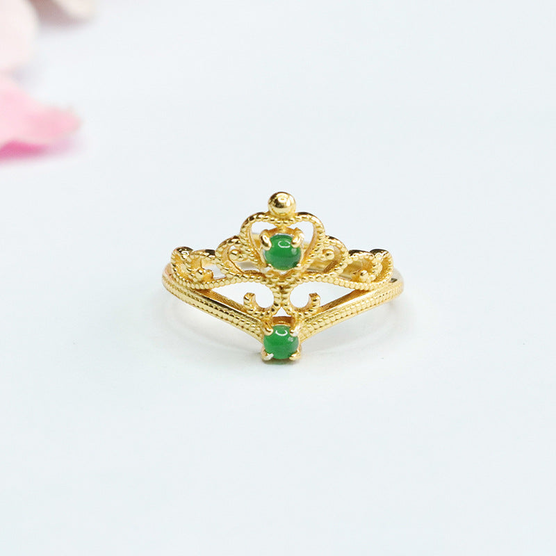 Double Layer Sterling Silver Jade Crown Ring