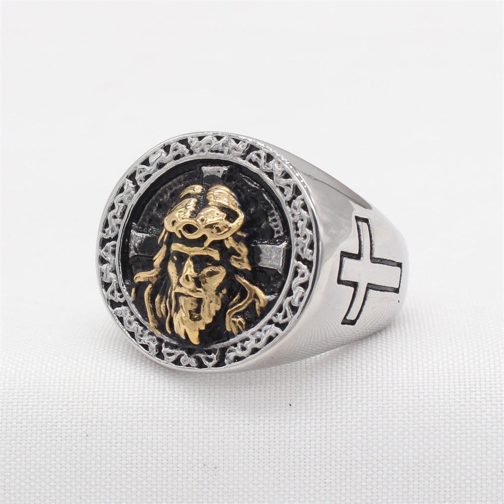 Men's Personalized Retro Cross Titanium Steel Ring - European and American Wholesale Jewelry