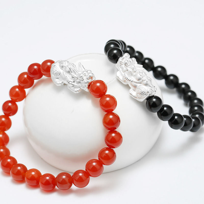 Silver Agate Pixiu Couple Bracelet